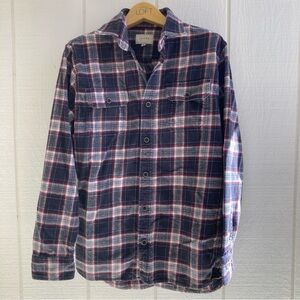 Jachs Men's Medium Grey and Red Plaid Flannel Button Down Shirt